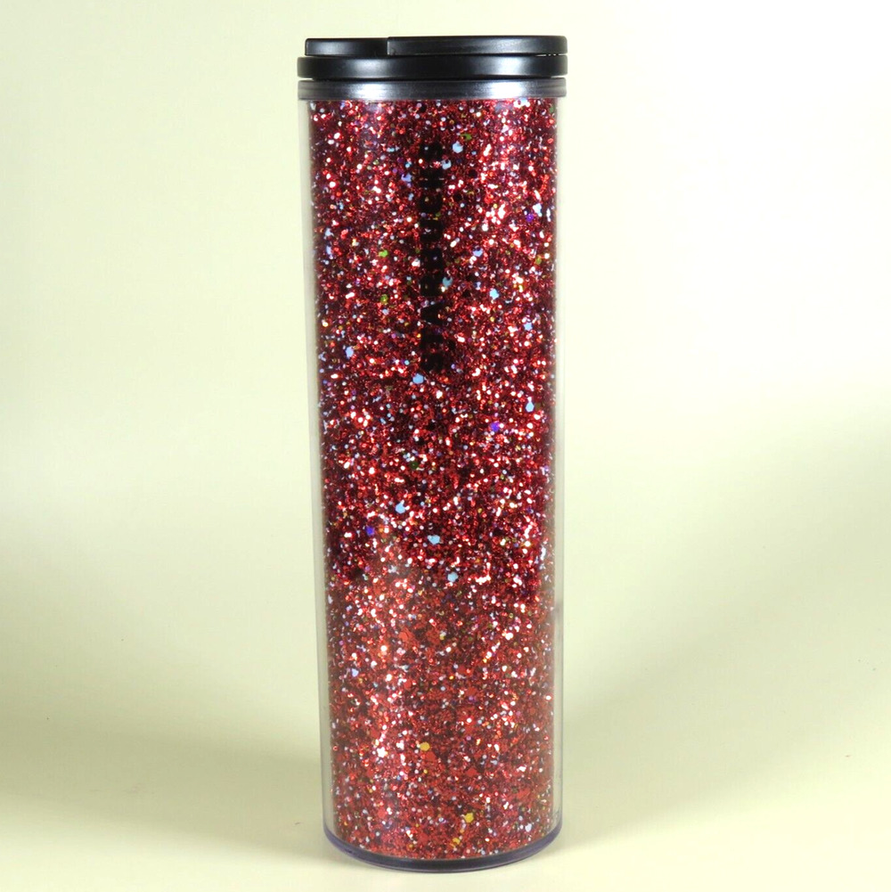 Starbucks Holiday Christmas Red Glitter Sparkle Travel Tumbler Mug Cup 16 Oz